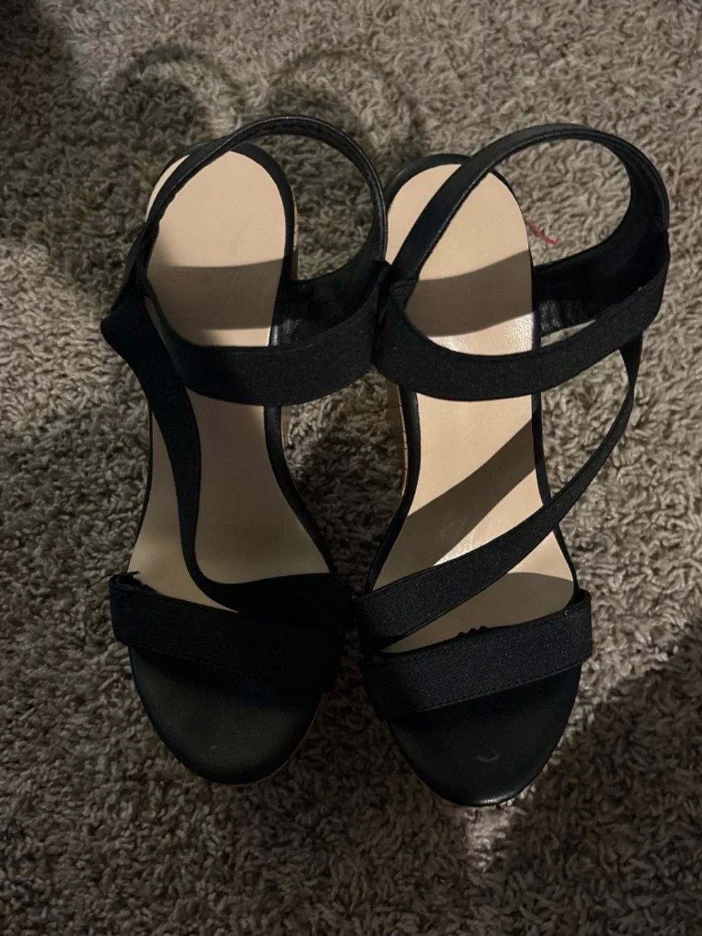 Women's Black Cork Wedge Sandals with Elastic Straps